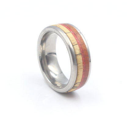 Red Jasper Stone, Rosewood, and Spalted Tamarind Wood Ring