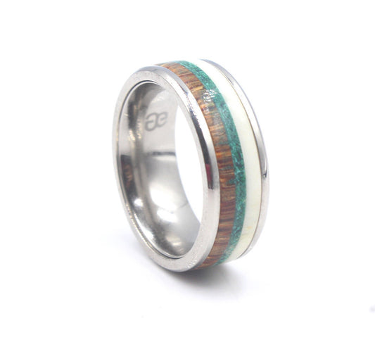 White Bull Horn, Coconut Wood, and Malachite Ring