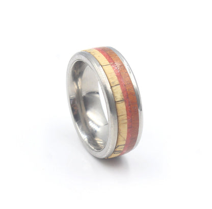 Red Jasper Stone, Rosewood, and Spalted Tamarind Wood Ring