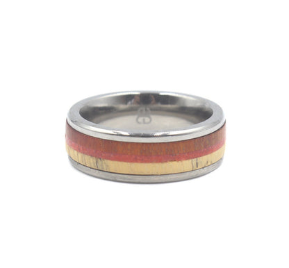 Red Jasper Stone, Rosewood, and Spalted Tamarind Wood Ring