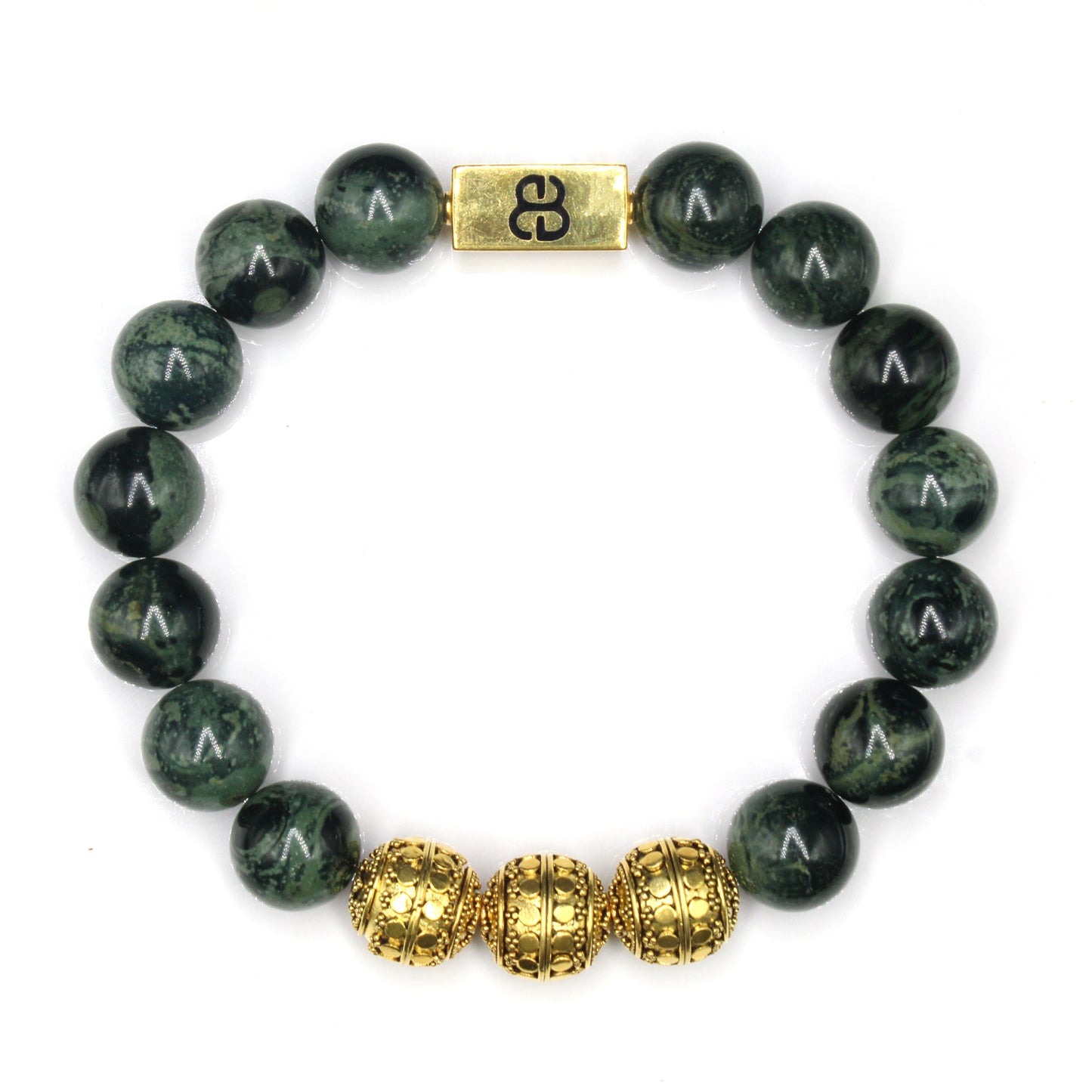 Dunkelgrüne Nephrit-Jade und Gold 