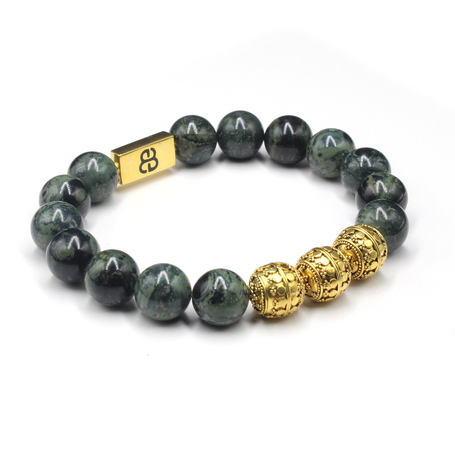 Dunkelgrüne Nephrit-Jade und Gold 