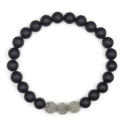 Matte Black Onyx and Sterling Silver Beads