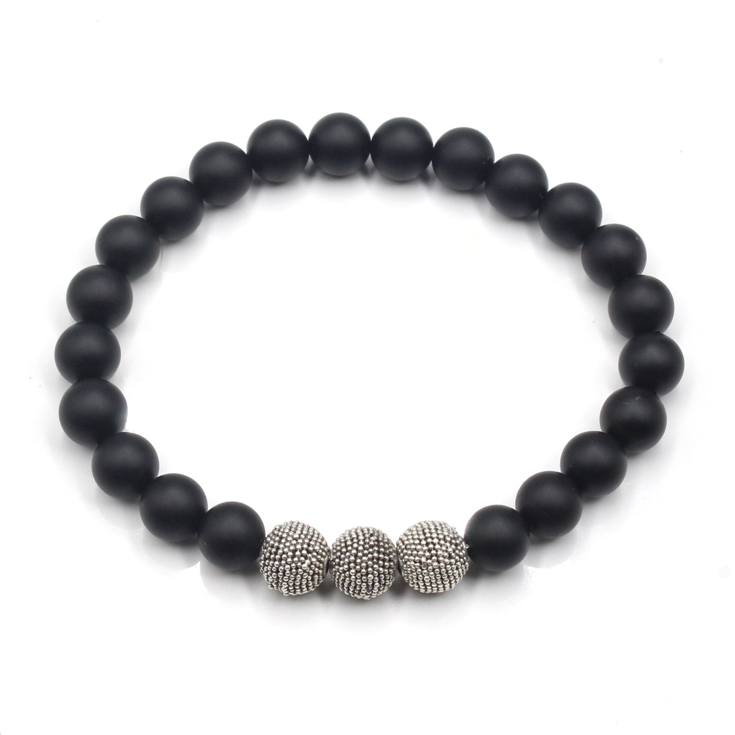 Matte Black Onyx and Sterling Silver Beads