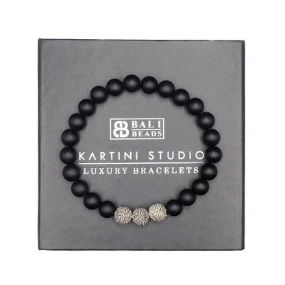 Matte Black Onyx and Sterling Silver Beads