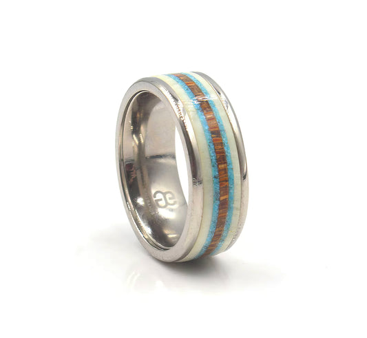 Bull Horn, Turquoise, and Coconut Wood Ring