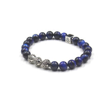 Load image into Gallery viewer, Blue Tiger&#39;s Eye Bracelet, Blue Tiger&#39;s Eye and Sterling Silver Bali Beads Bracelet, Men&#39;s Designer Bracelet