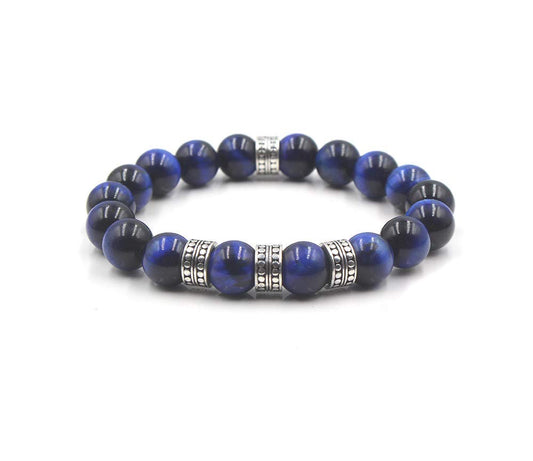 Tiger's Eye Bracelet, Blue Tiger's Eye and Sterling Silver Bali Beads Bracelet, Men's Designer Bracelet