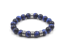 Load image into Gallery viewer, Tiger&#39;s Eye Bracelet, Blue Tiger&#39;s Eye and Sterling Silver Bali Beads Bracelet, Men&#39;s Designer Bracelet