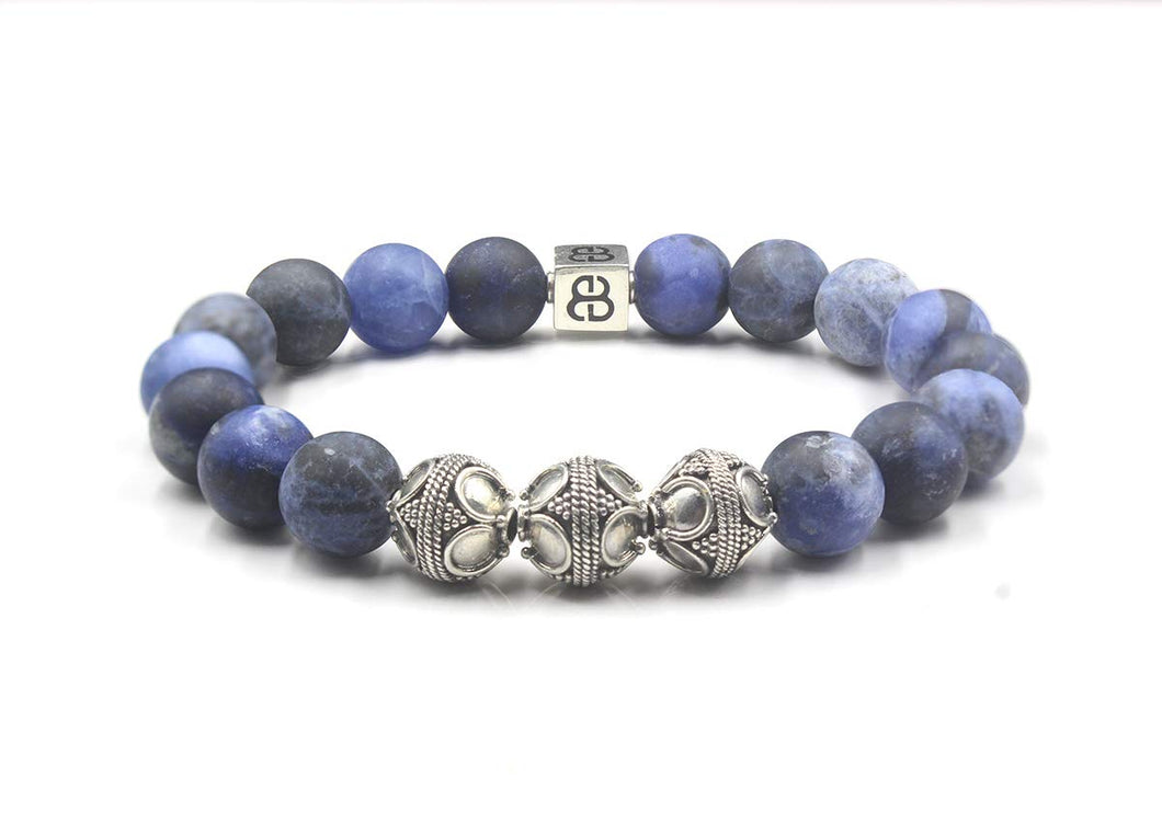 Matte Sodalite and Sterling Silver Bracelet, Men's Luxury Bracelet, Men's Designer Bracelet