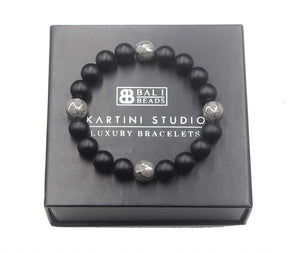 Matte Black Onyx and Sterling Silver Beads Bracelet, Onyx Bracelet, Men's Silver Beads Bracelet