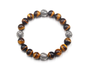 Tiger's Eye and Sterling Silver Beads Bracelet, Tiger's Eye Bracelet, Men's Silver Beads Bracelet