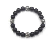 Load image into Gallery viewer, Matte Black Onyx and Sterling Silver Beads Bracelet, Onyx Bracelet, Men&#39;s Silver Beads Bracelet