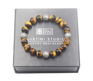 Tiger's Eye and Sterling Silver Beads Bracelet, Tiger's Eye Bracelet, Men's Silver Beads Bracelet
