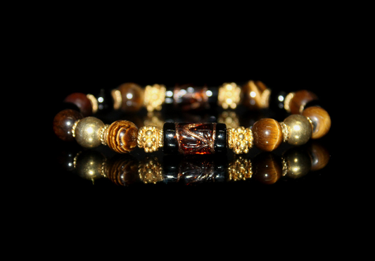 Gold Vermeil, Tiger's Eye, Black Onyx, and Smoked Topaz Lampwork Beads Bracelet
