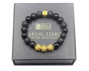 Black Onyx and Lava Stone Gold Vermeil  Bracelet