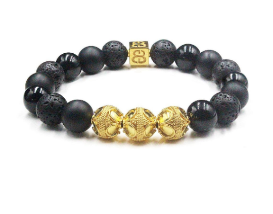 Black Onyx and Lava Stone Gold Vermeil  Bracelet