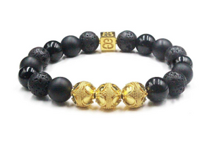 Black Onyx and Lava Stone Gold Vermeil  Bracelet