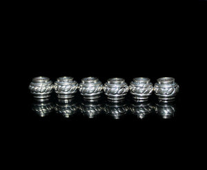 Six x 8mm Sterling Silver Barrel Beads