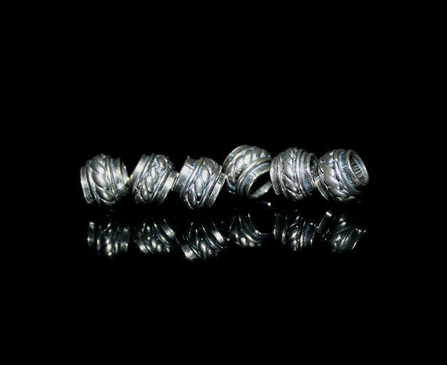Six x 8mm Sterling Silver Barrel Beads