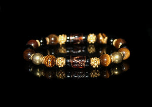Gold Vermeil, Tiger's Eye, Black Onyx, and Smoked Topaz Lampwork Beads Bracelet