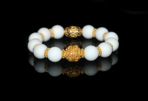 Woman's Bracelet, Alabaster and Gold Vermeil Bali Beads Bracelet, Bead Bracelet Woman, Beaded Bracelet, Ladies Bracelet, Vermeil Bracelet