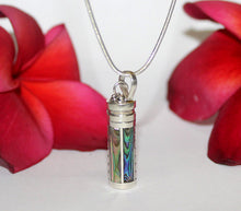 Load image into Gallery viewer, Perfume Bottle, Sterling Silver and Abalone Shell Perfume Bottle Necklace, Oil Bottle, Perfume Container, Essential Oil Bottle, Oil Vial