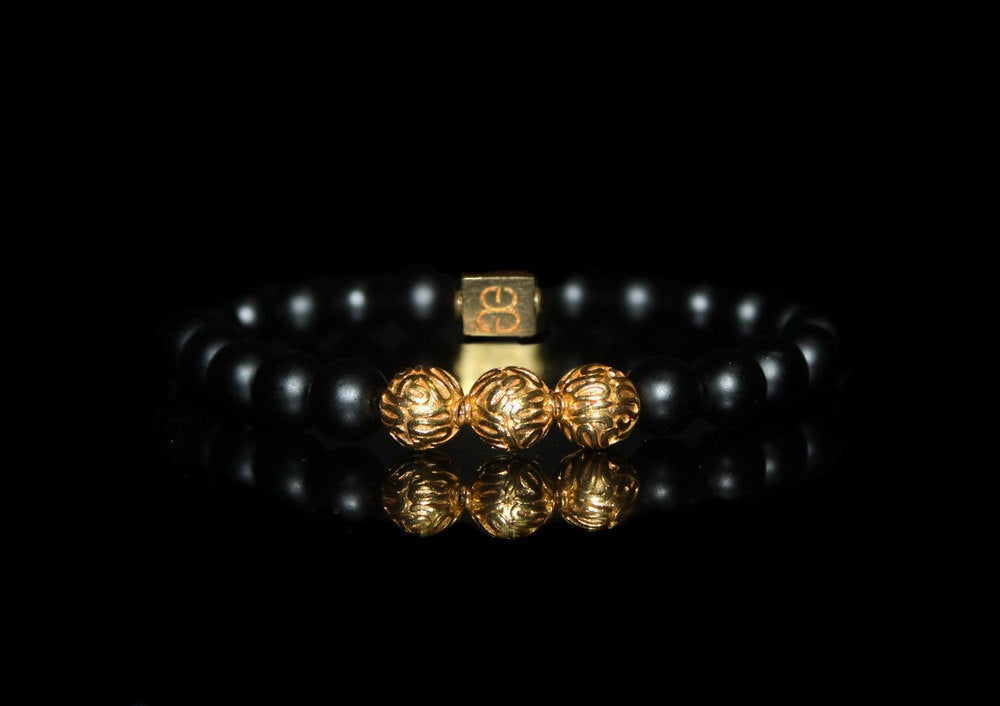 Men's Onyx Bracelet, Bead Bracelets Men, Matte Black Onyx and Gold Vermeil Bracelet, Bracelet for Man, For Man, Bracelet for Men, Men
