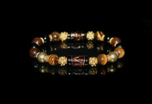 Load image into Gallery viewer, Gold Vermeil, Tiger&#39;s Eye, Black Onyx, and Smoked Topaz Lampwork Beads Bracelet