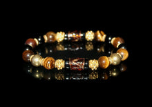 Load image into Gallery viewer, Gold Vermeil, Tiger&#39;s Eye, Black Onyx, and Smoked Topaz Lampwork Beads Bracelet