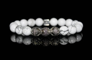 White Howlite Bracelet, Howlite and Sterling Silver Bracelet, Bead Bracelets Men, Black Beads bracelet, Bracelets for Men, Bracelet