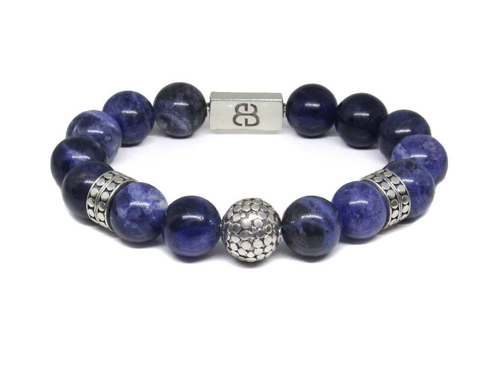 Sodalite and Sterling Silver Beads Bracelet, Sodalite Bracelet, Men's Bracelet, Bead Bracelet Men, Men's Silver Bracelet, Bracelet Men
