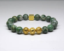 Load image into Gallery viewer, Men&#39;s Jade Bracelet, Qinghai Green Jade and 22K Gold Beads Bracelet, Bracelet for Man, Man&#39;s Bracelet, Bead Bracelet Man, Beaded Bracelet