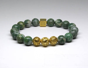Men's Jade Bracelet, Qinghai Green Jade and 22K Gold Beads Bracelet, Bracelet for Man, Man's Bracelet, Bead Bracelet Man, Beaded Bracelet