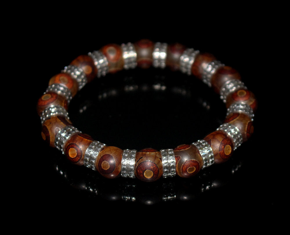 Tibetan Agate and Sterling Silver Agate Bracelet, Men's Bracelet, Bracelet for Man, Men's Silver Bracelet, Bracelet Men, Luxury Bracelet