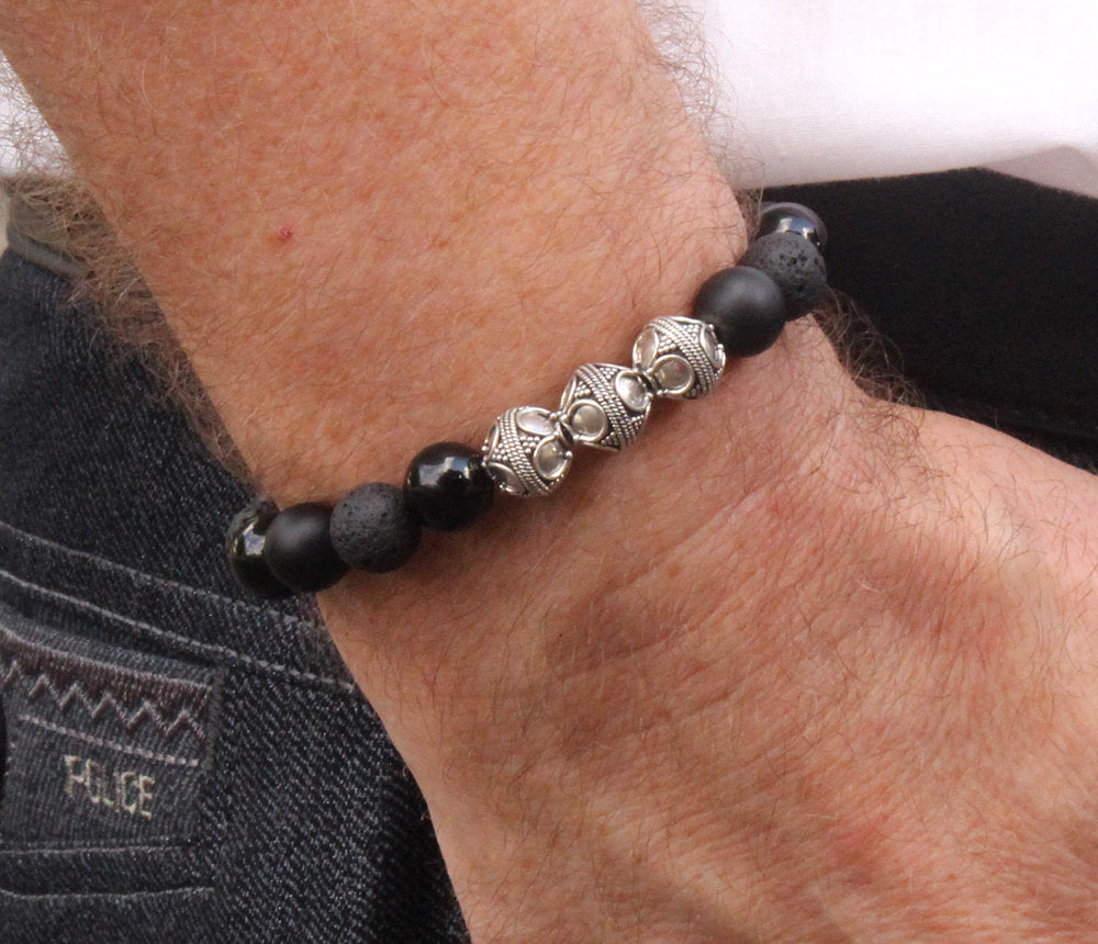 Mixed Black Stone and Sterling Silver
