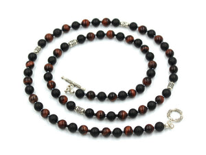 Red Tiger's Eye, Matte Black Onyx, and Sterling Silver