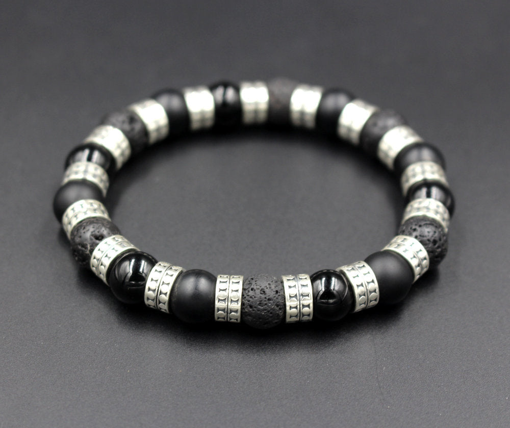 Onyx, Lava, and Sterling Silver