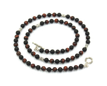 Load image into Gallery viewer, Red Tiger&#39;s Eye, Matte Black Onyx, and Sterling Silver