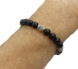Matte Black Onyx and Silver Beads