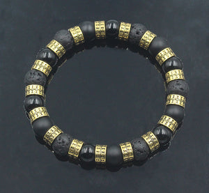 Black Onyx, Lava Stone and Gold Bracelet