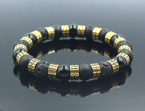 Black Onyx, Lava Stone and Gold Bracelet
