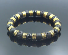 Load image into Gallery viewer, Black Onyx, Lava Stone and Gold Bracelet