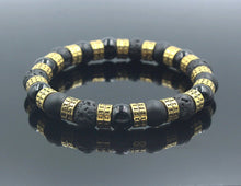 Load image into Gallery viewer, Black Onyx, Lava Stone and Gold Bracelet