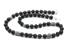 Load image into Gallery viewer, Lava Stone and Sterling Silver Bali Beads