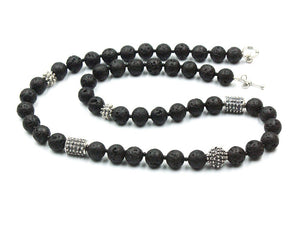 Lava Stone and Sterling Silver Bali Beads