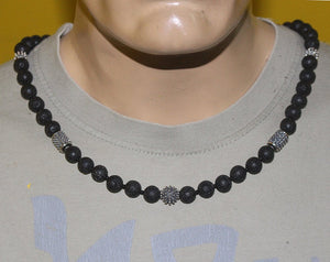 Lava Stone and Sterling Silver Bali Beads