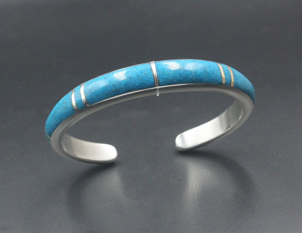 Turquoise and Sterling Silver Cuff Bracelet, Unisex Turquoise