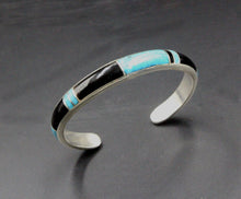 Load image into Gallery viewer, Turquoise and Black Onyx Cuff Bracelet, Turquoise Bracelet, Sterling Silver Cuff Bracelet, Cuff Bracelet Men, Black Onyx Cuff Bracelet