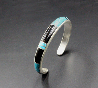 Turquoise and Black Onyx Cuff Bracelet, Turquoise Bracelet, Sterling Silver Cuff Bracelet, Cuff Bracelet Men, Black Onyx Cuff Bracelet